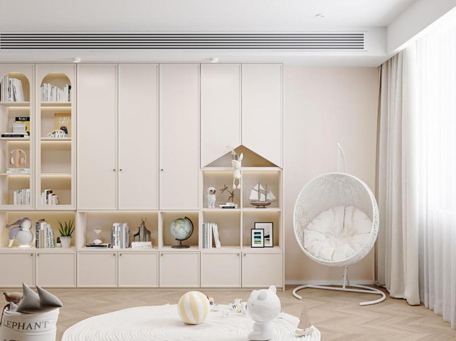 兒童房衣柜書桌一體效果圖