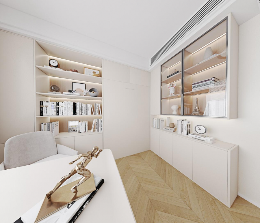 兒童房衣柜書桌一體效果圖