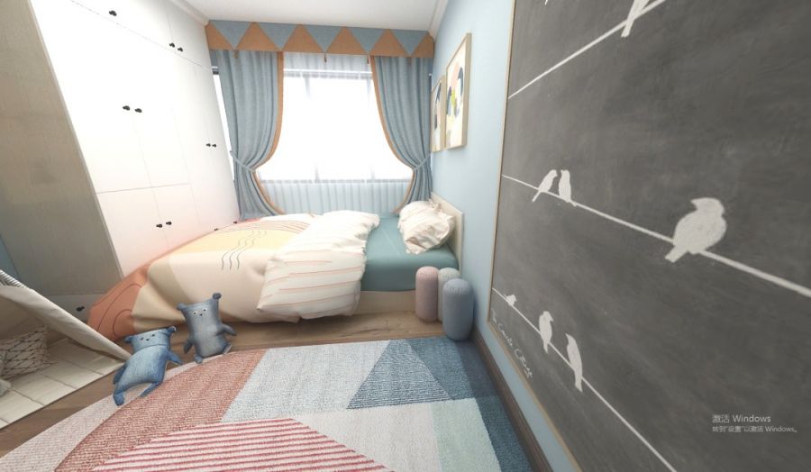 兒童房衣柜書桌一體效果圖